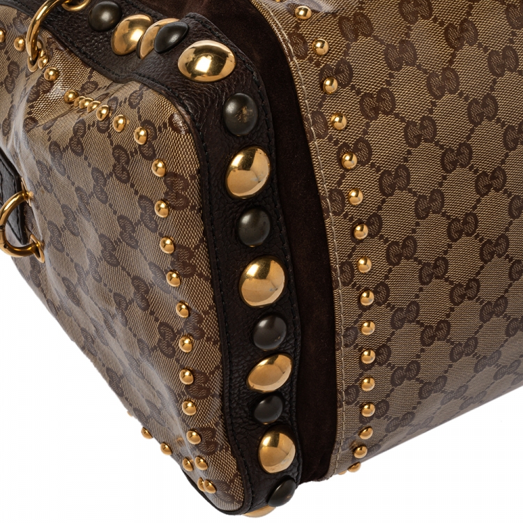 Pre Owned Gucci Beige GG Crystal Canvas and Leather Babouska Indy Boston Bag