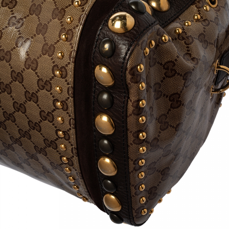 Pre Owned Gucci Beige GG Crystal Canvas and Leather Babouska Indy Boston Bag
