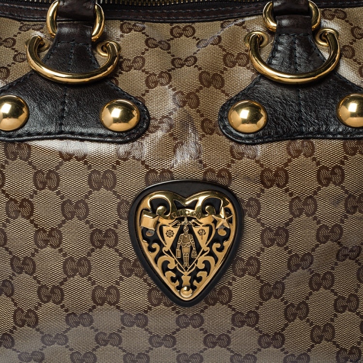 Pre Owned Gucci Beige GG Crystal Canvas and Leather Babouska Indy Boston Bag