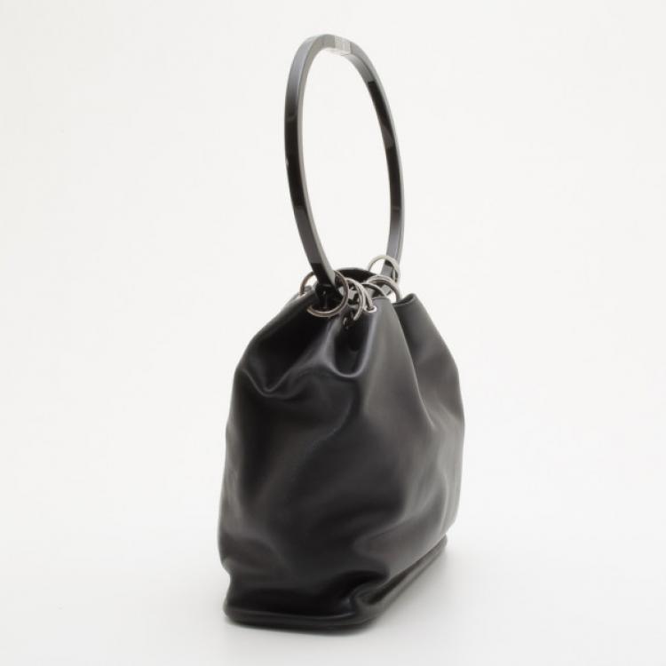 Pre Owned Gucci Black Leather Top Handle Drawstring Bag
