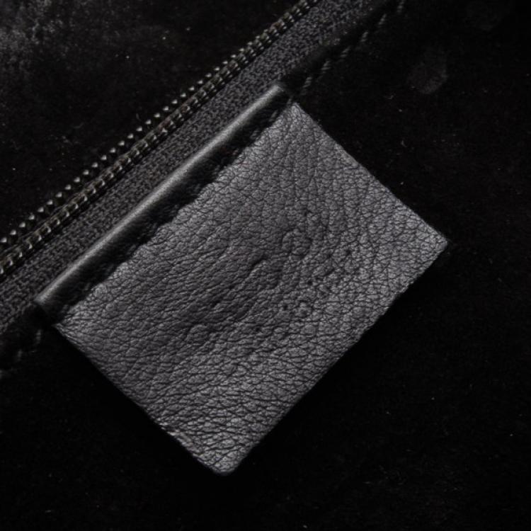 Pre Owned Gucci Black Leather Top Handle Drawstring Bag