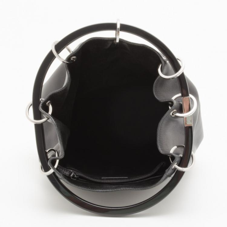 Pre Owned Gucci Black Leather Top Handle Drawstring Bag