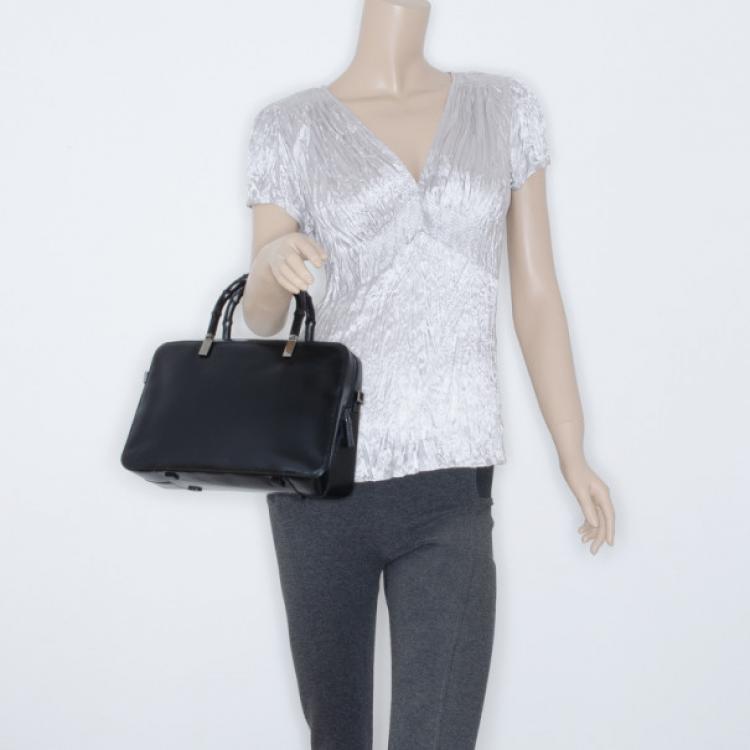 Pre Owned Gucci Black Leather Bamboo Top Handle Boston Bag
