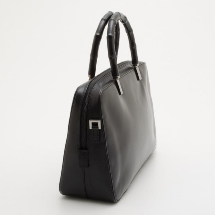 Pre Owned Gucci Black Leather Bamboo Top Handle Boston Bag