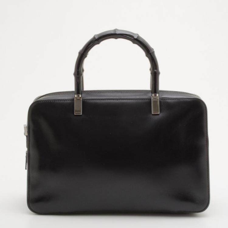 Pre Owned Gucci Black Leather Bamboo Top Handle Boston Bag