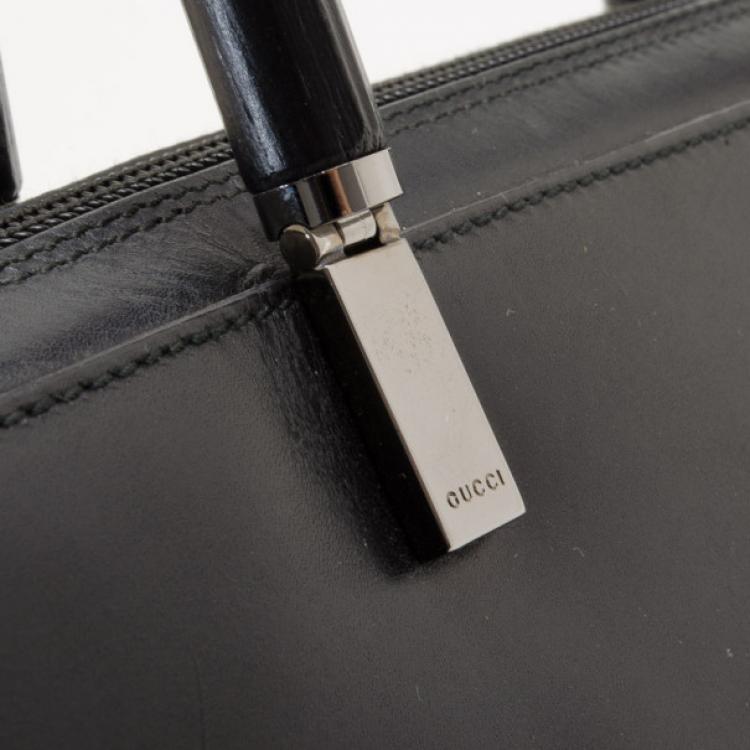 Pre Owned Gucci Black Leather Bamboo Top Handle Boston Bag