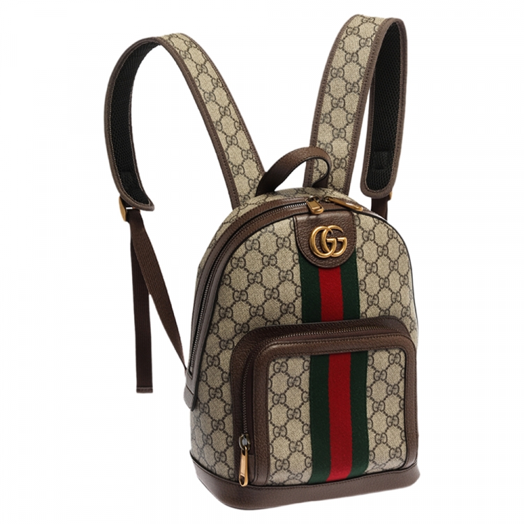 Pre Owned Gucci Beige/Ebony GG Supreme Canvas and Leather Small Ophidia Backpack