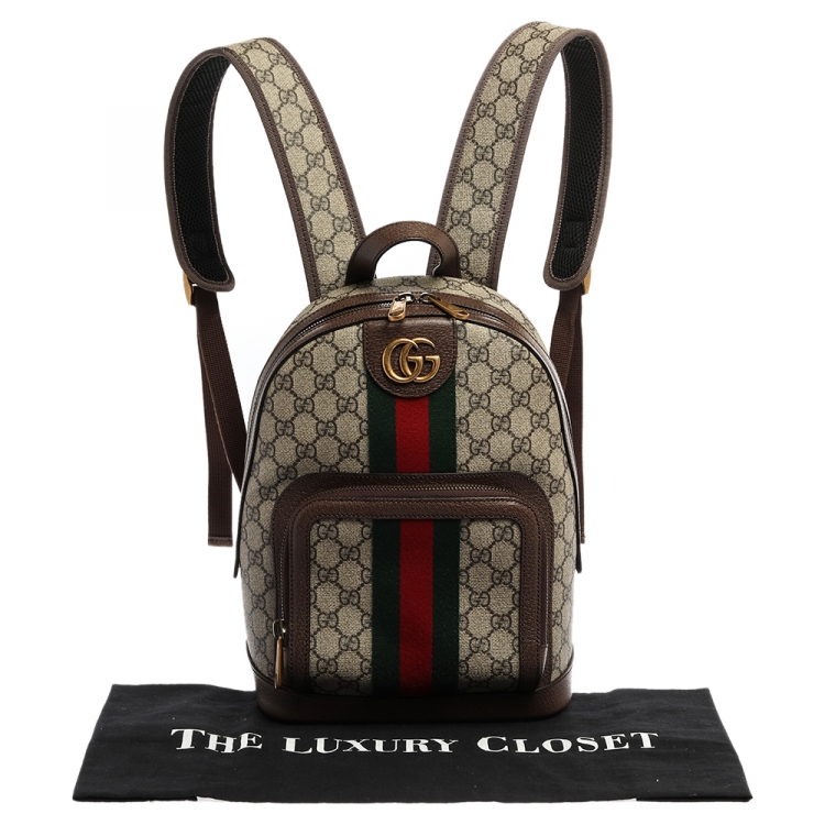 Pre Owned Gucci Beige/Ebony GG Supreme Canvas and Leather Small Ophidia Backpack