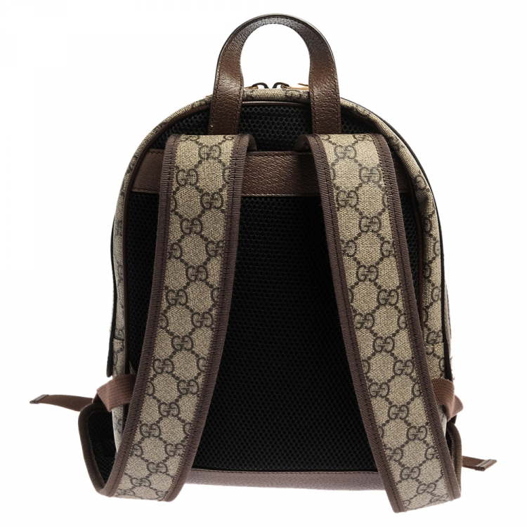 Pre Owned Gucci Beige/Ebony GG Supreme Canvas and Leather Small Ophidia Backpack