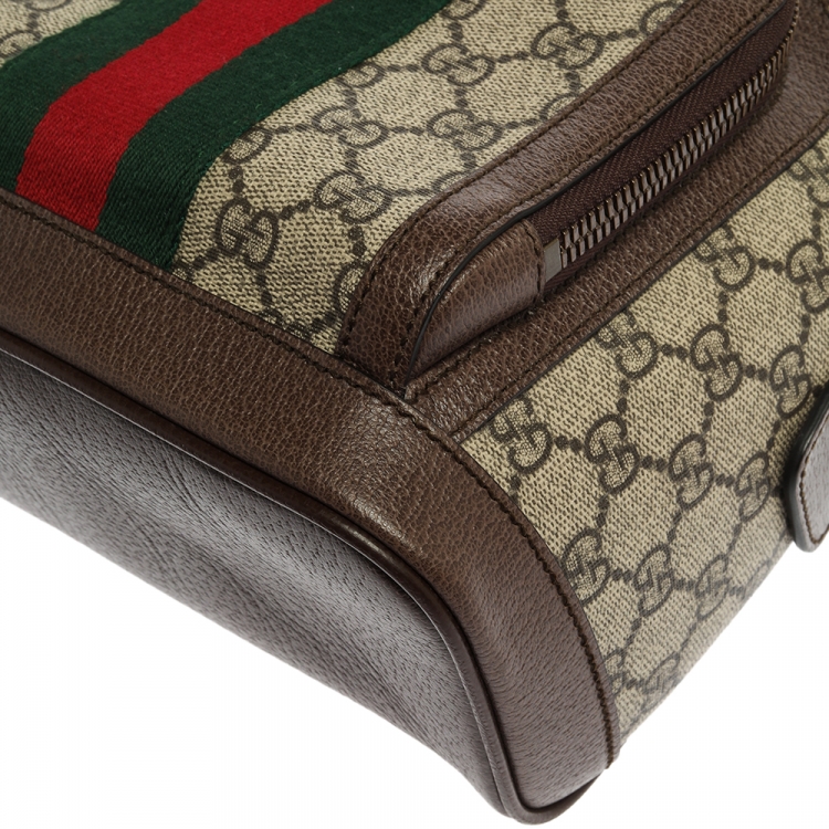 Pre Owned Gucci Beige/Ebony GG Supreme Canvas and Leather Small Ophidia Backpack