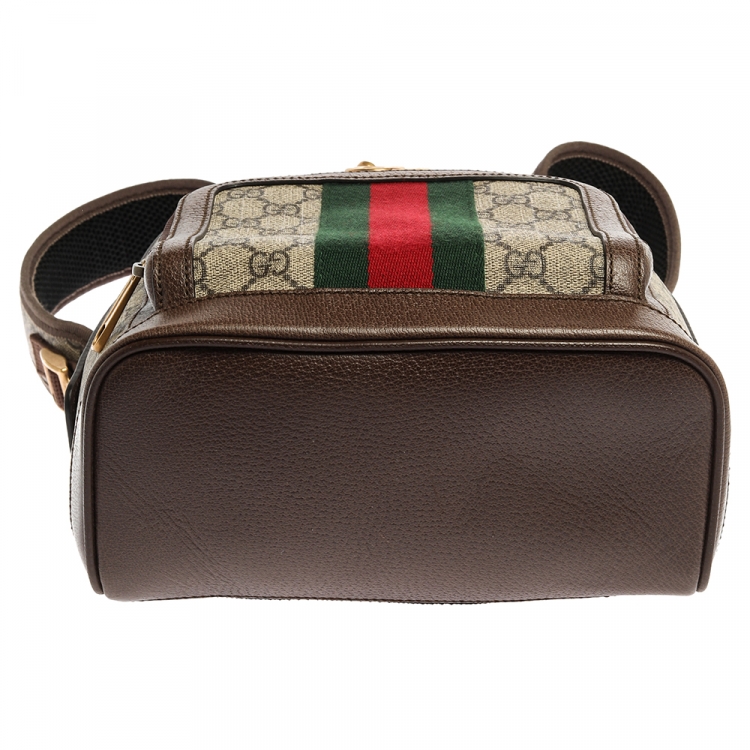 Pre Owned Gucci Beige/Ebony GG Supreme Canvas and Leather Small Ophidia Backpack