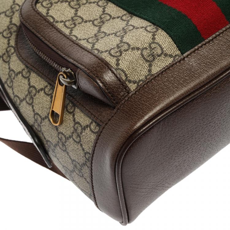 Pre Owned Gucci Beige/Ebony GG Supreme Canvas and Leather Small Ophidia Backpack