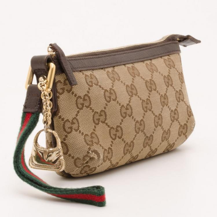 Pre Owned Gucci Brown Monogram GG Wristlet