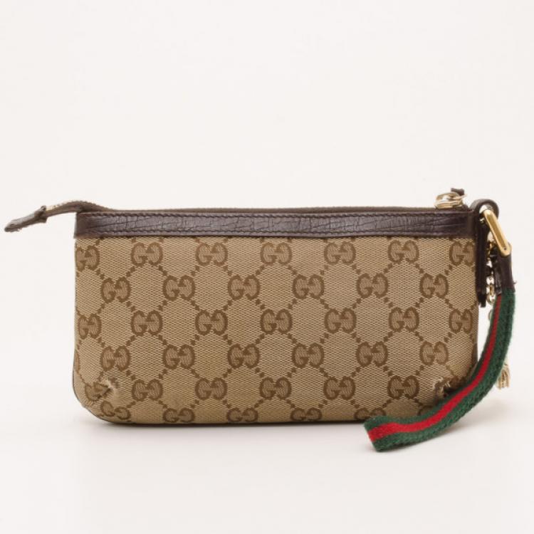 Pre Owned Gucci Brown Monogram GG Wristlet