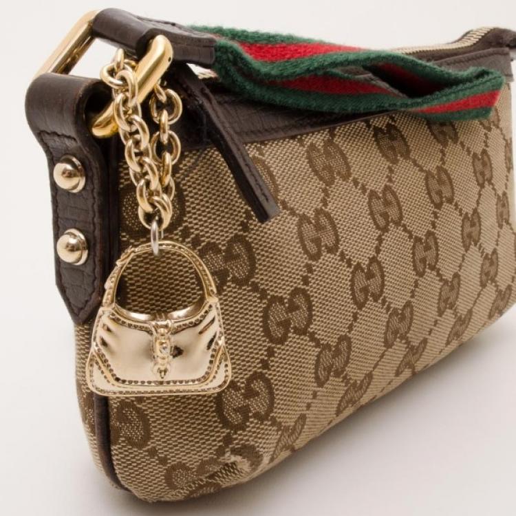 Pre Owned Gucci Brown Monogram GG Wristlet