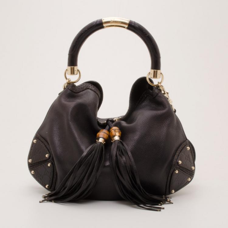 مملوكة مسبقًا Gucci Black Leather Indy Top Handle Bag