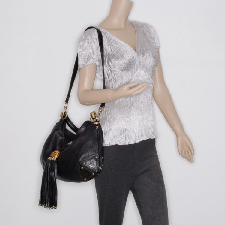 مملوكة مسبقًا Gucci Black Leather Indy Top Handle Bag
