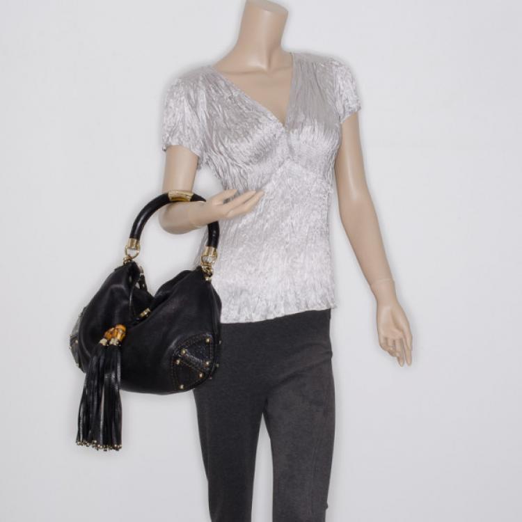 مملوكة مسبقًا Gucci Black Leather Indy Top Handle Bag
