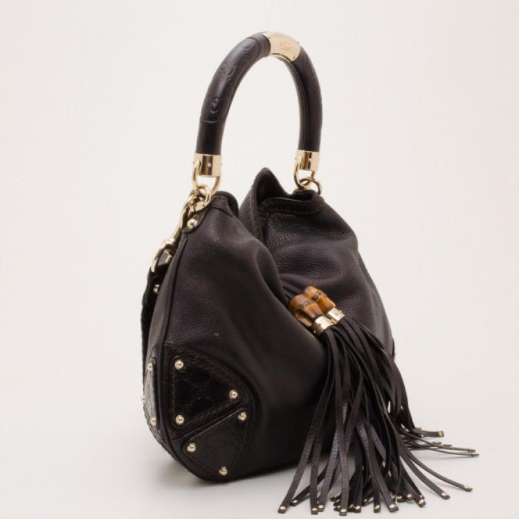 مملوكة مسبقًا Gucci Black Leather Indy Top Handle Bag