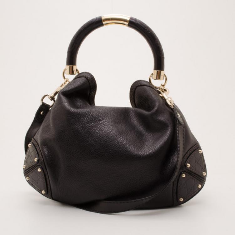 مملوكة مسبقًا Gucci Black Leather Indy Top Handle Bag