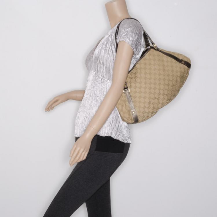 Pre Owned Gucci Monogram Metallic Trim Abbey D-Ring Tote