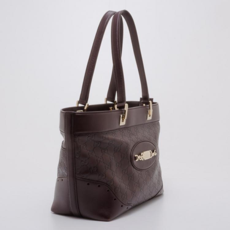 Pre Owned Gucci Guccissima Large Punch Tote Chocolate Brown