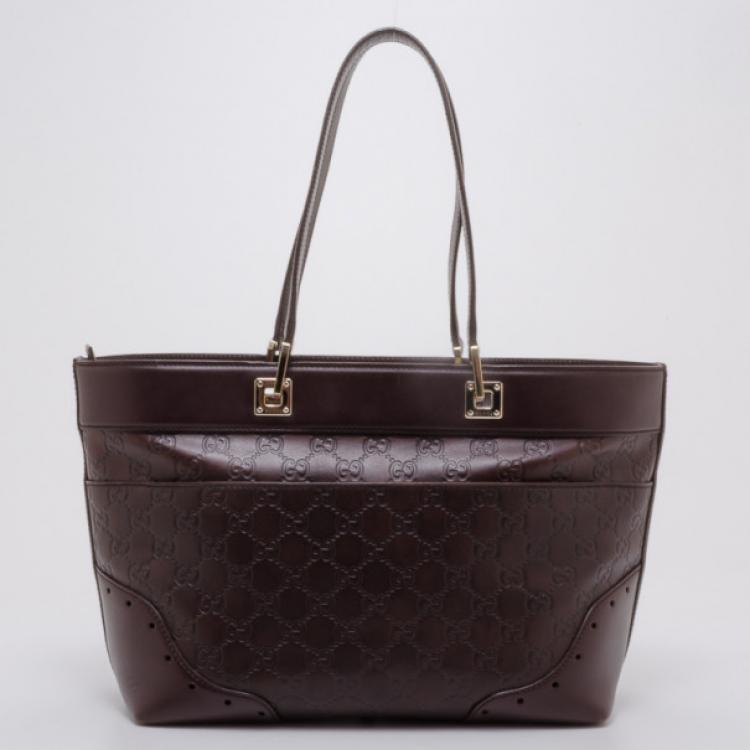 Pre Owned Gucci Guccissima Large Punch Tote Chocolate Brown