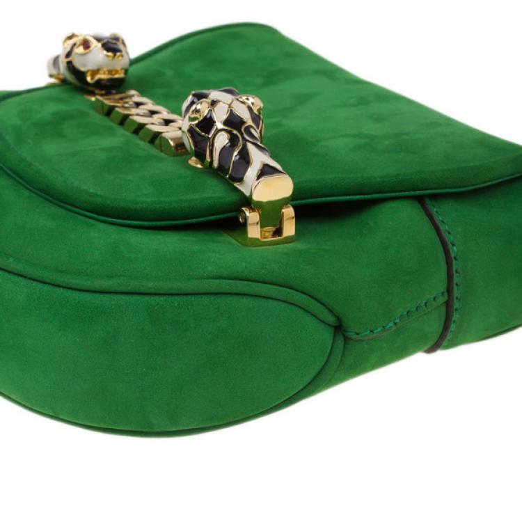 Gucci Green Suede Tigrette Shoulder Bag 