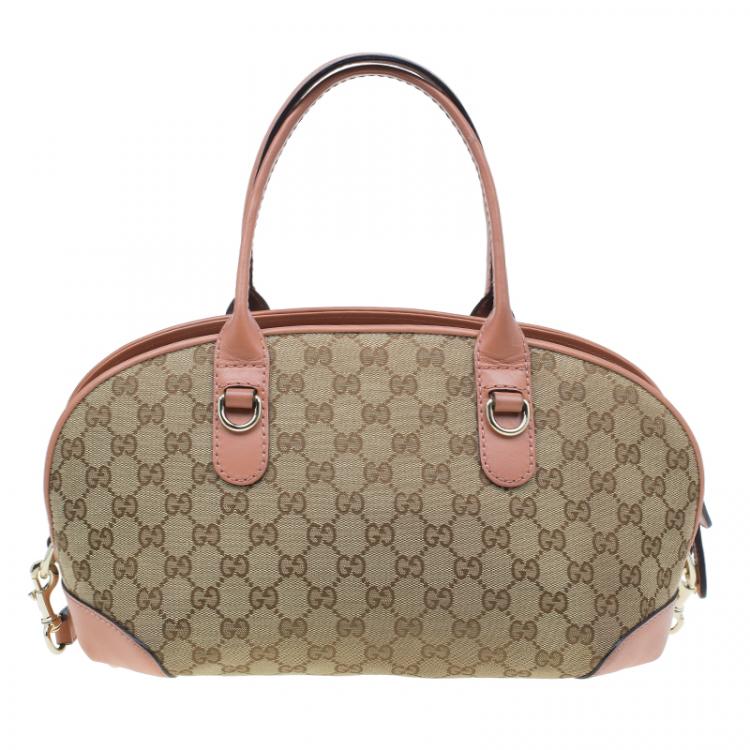 Pre Owned Gucci Beige Monogram Canvas Small Heart Bit Top Handle Bag