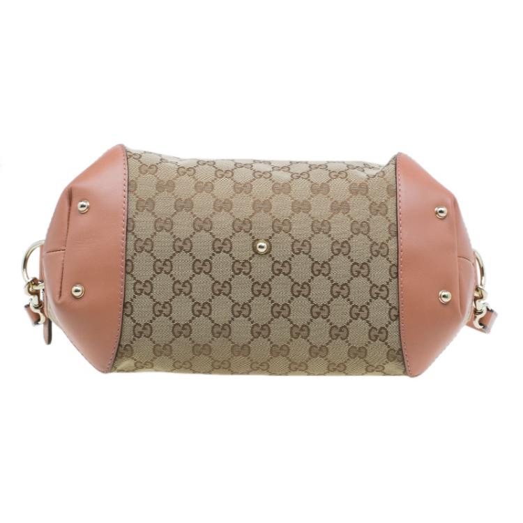 Pre Owned Gucci Beige Monogram Canvas Small Heart Bit Top Handle Bag