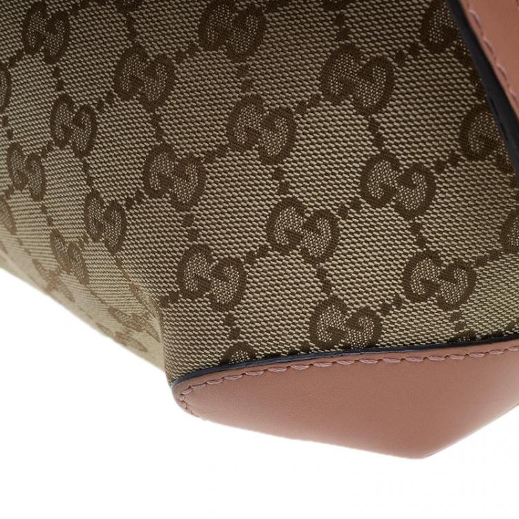 Pre Owned Gucci Beige Monogram Canvas Small Heart Bit Top Handle Bag