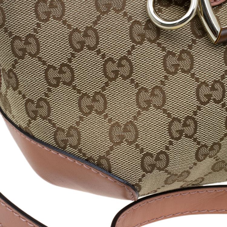 Pre Owned Gucci Beige Monogram Canvas Small Heart Bit Top Handle Bag