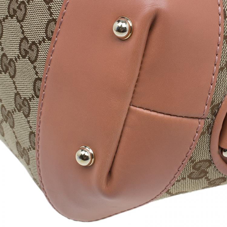Pre Owned Gucci Beige Monogram Canvas Small Heart Bit Top Handle Bag