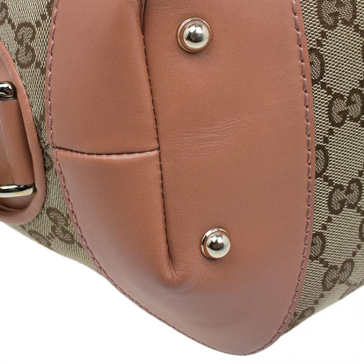 Pre Owned Gucci Beige Monogram Canvas Small Heart Bit Top Handle Bag