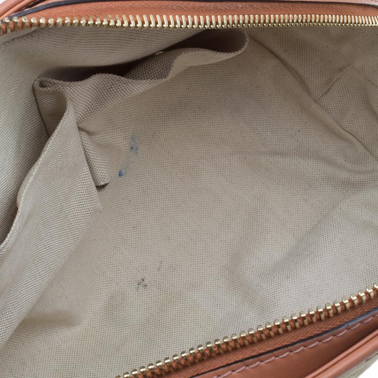 Pre Owned Gucci Beige Monogram Canvas Small Heart Bit Top Handle Bag