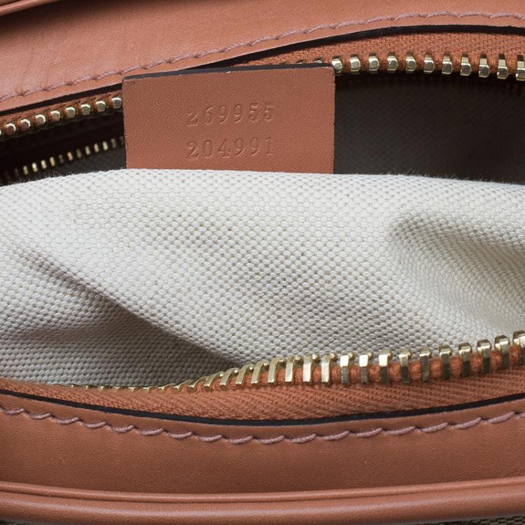 Pre Owned Gucci Beige Monogram Canvas Small Heart Bit Top Handle Bag