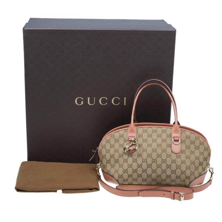Pre Owned Gucci Beige Monogram Canvas Small Heart Bit Top Handle Bag