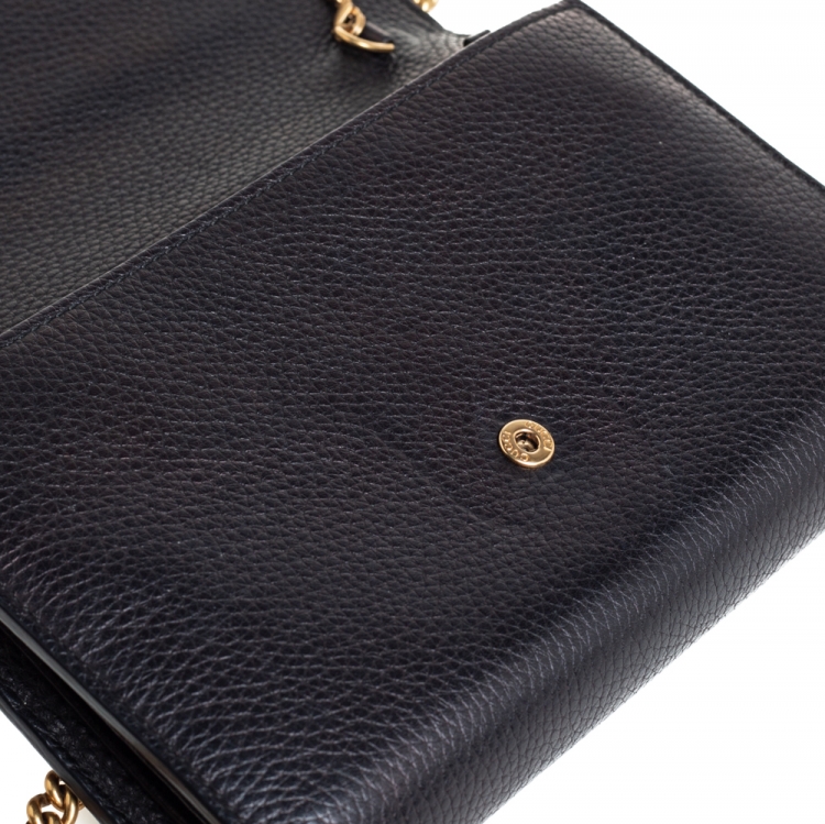 Pre Owned Gucci Black Leather GG Marmont Wallet on Chain