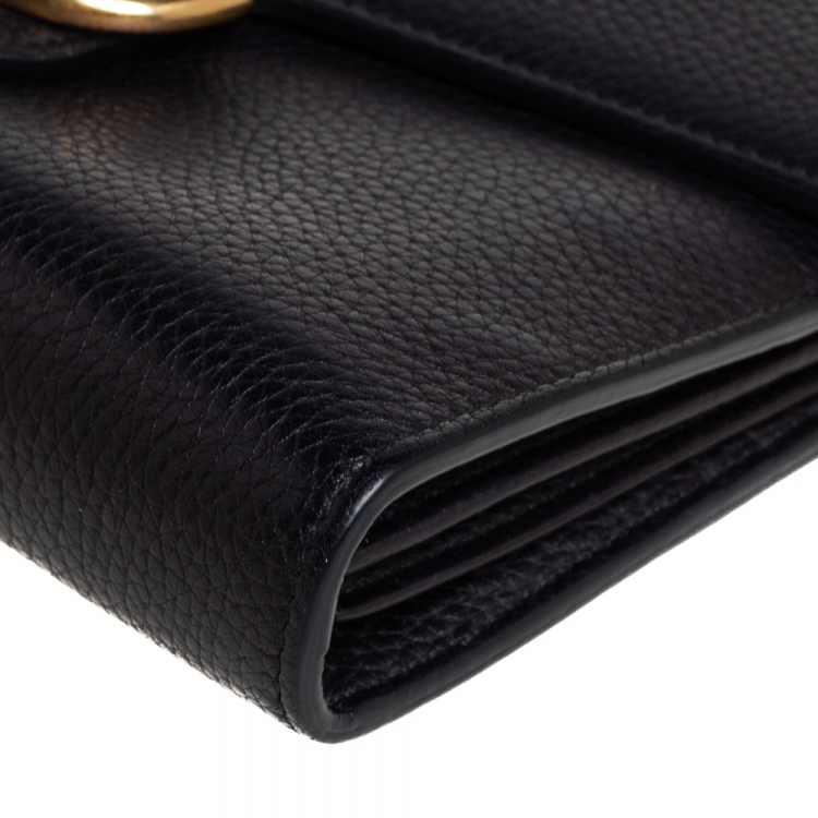 Pre Owned Gucci Black Leather GG Marmont Wallet on Chain