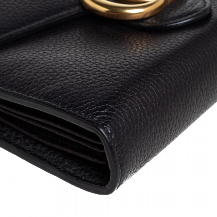 Pre Owned Gucci Black Leather GG Marmont Wallet on Chain