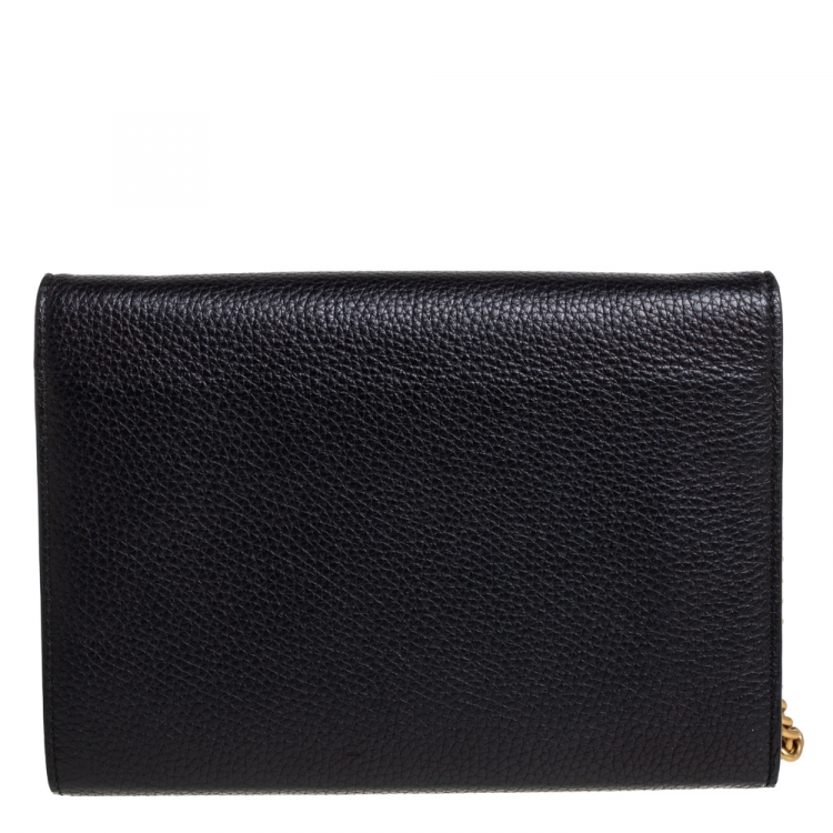 Pre Owned Gucci Black Leather GG Marmont Wallet on Chain