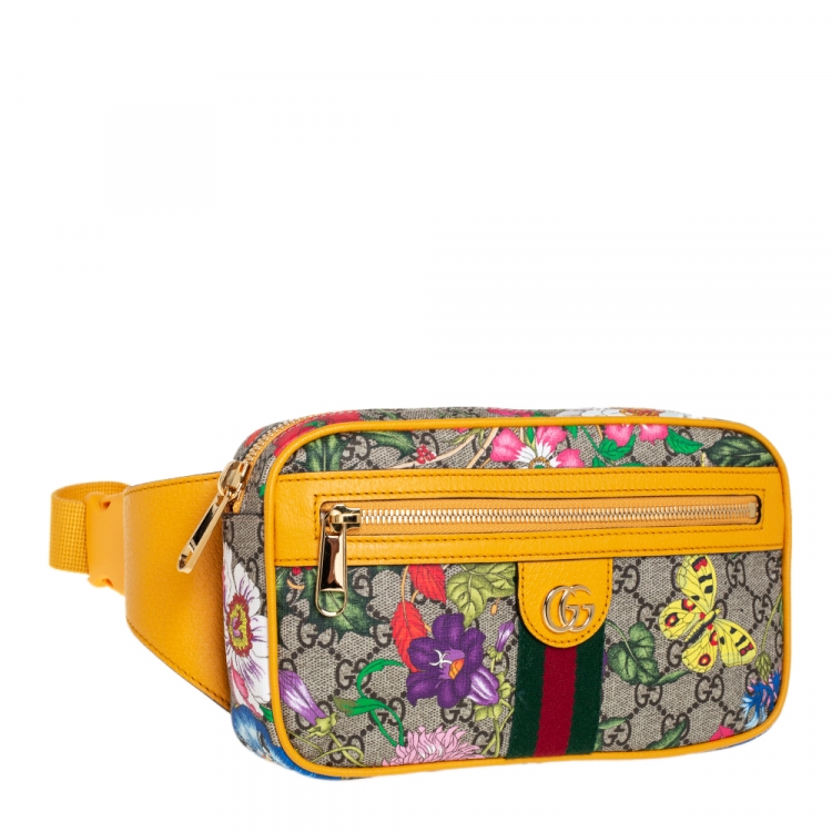 Pre Owned Gucci Multicolor Flora GG Supreme Coated Canvas and Leather Ophidia Belt Bag