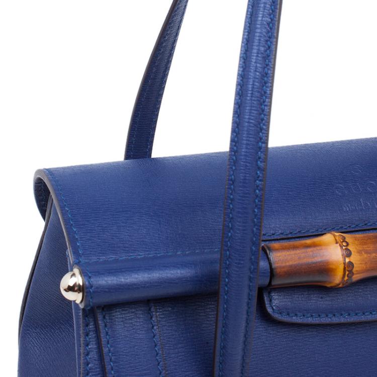مملوكة مسبقًا Gucci Blue Leather Small Bamboo Top Handle Bag