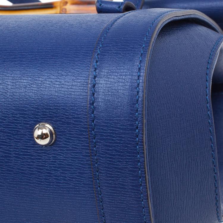 مملوكة مسبقًا Gucci Blue Leather Small Bamboo Top Handle Bag