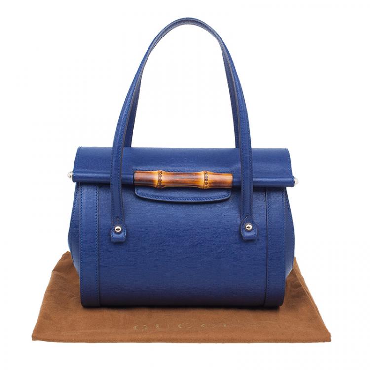 مملوكة مسبقًا Gucci Blue Leather Small Bamboo Top Handle Bag
