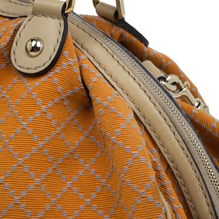 Pre Owned Gucci Orange Diamante Canvas Medium Sukey Boston Bag