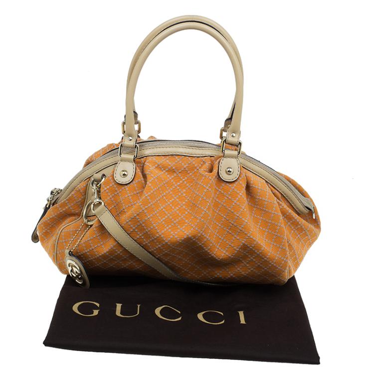 Pre Owned Gucci Orange Diamante Canvas Medium Sukey Boston Bag
