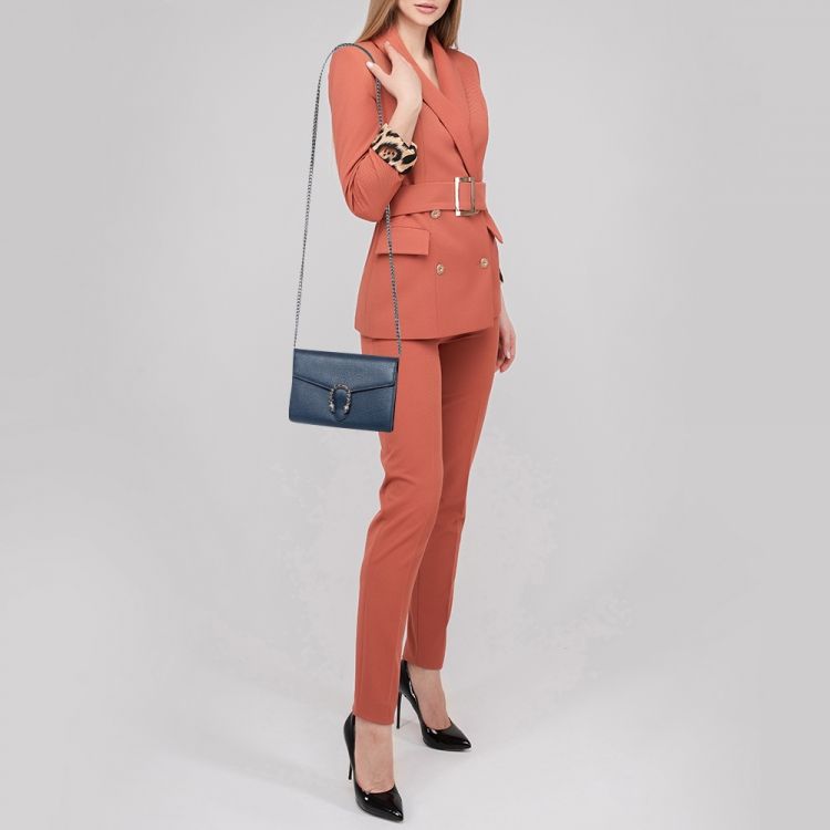 Pre Owned Gucci Blue Leather Dionysus Wallet On Chain