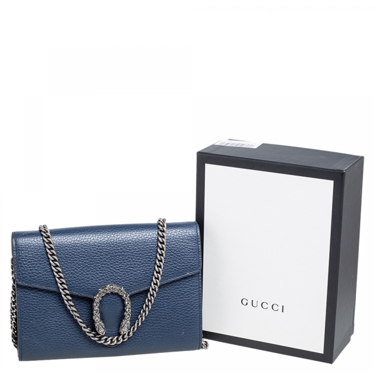 Pre Owned Gucci Blue Leather Dionysus Wallet On Chain