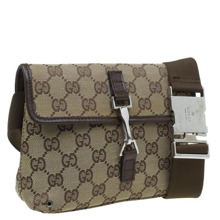 Pre Owned Gucci Beige / Ebony GG Canvas Belt Bag